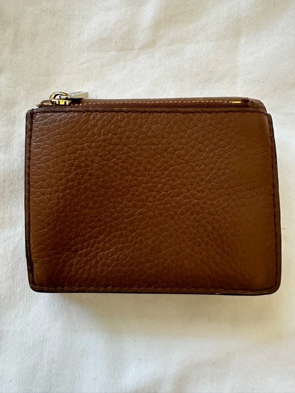 Michael Kors Brown Pebbled Leather Bifold Wallet Zip Coin Pocket Gold Logo